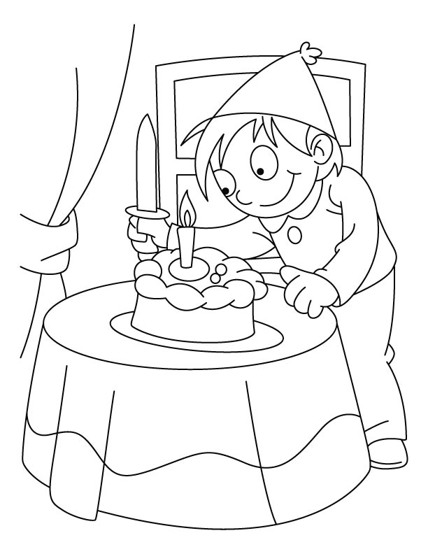 A boy cutting his birthday cake coloring pages | Download Free A ...