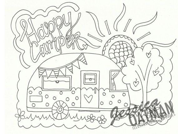 Camper Coloring Page Coloring Pages Vintage by JessicaOatmanArt ...