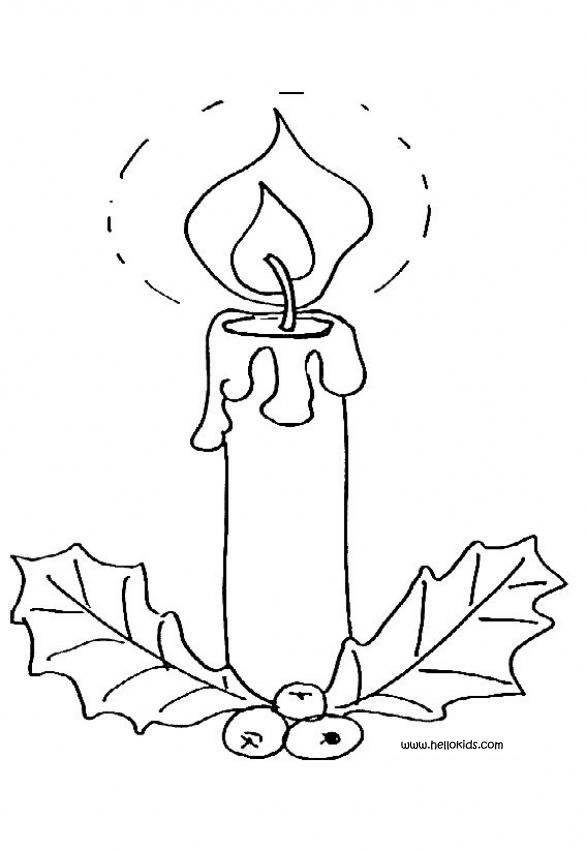 CHRISTMAS CANDLES coloring pages - Lighted candle and holly