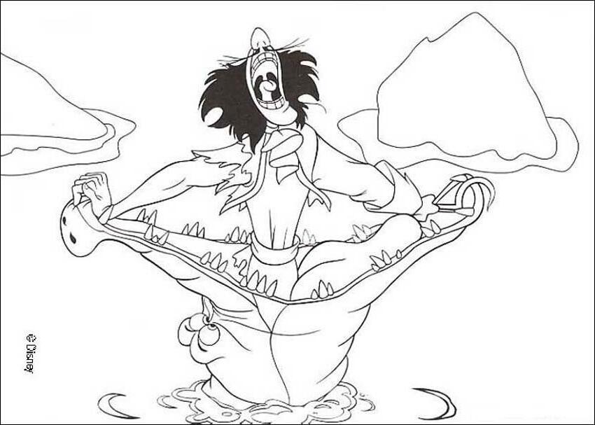 Peter Pan coloring pages - Captain Hook and a crocodile