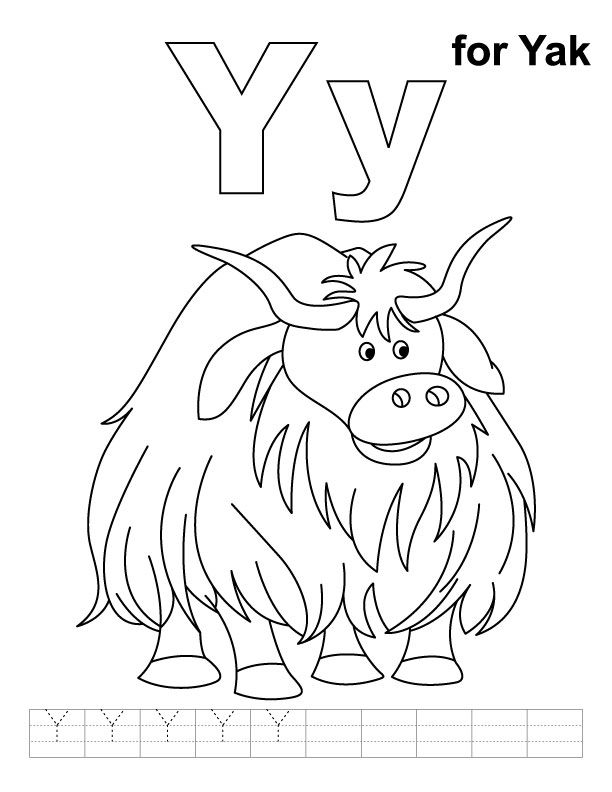 Y for yak coloring page with handwriting practice | Download Free 