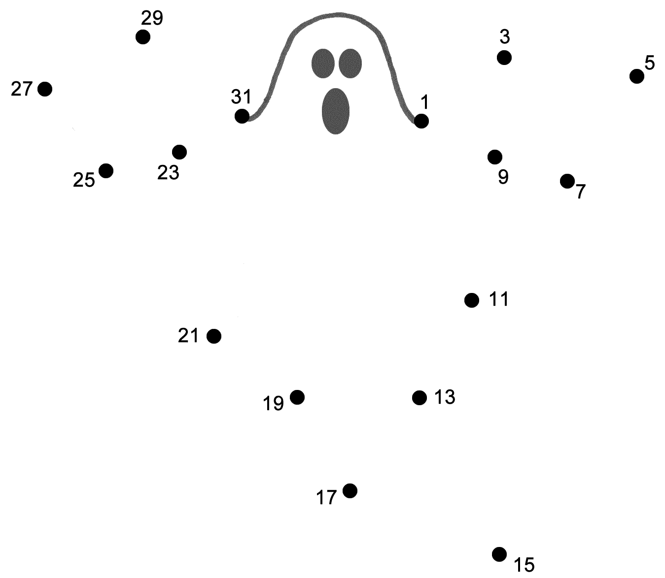 Ghost - Connect the Dots, count by 2's, starting at 1 (Halloween)