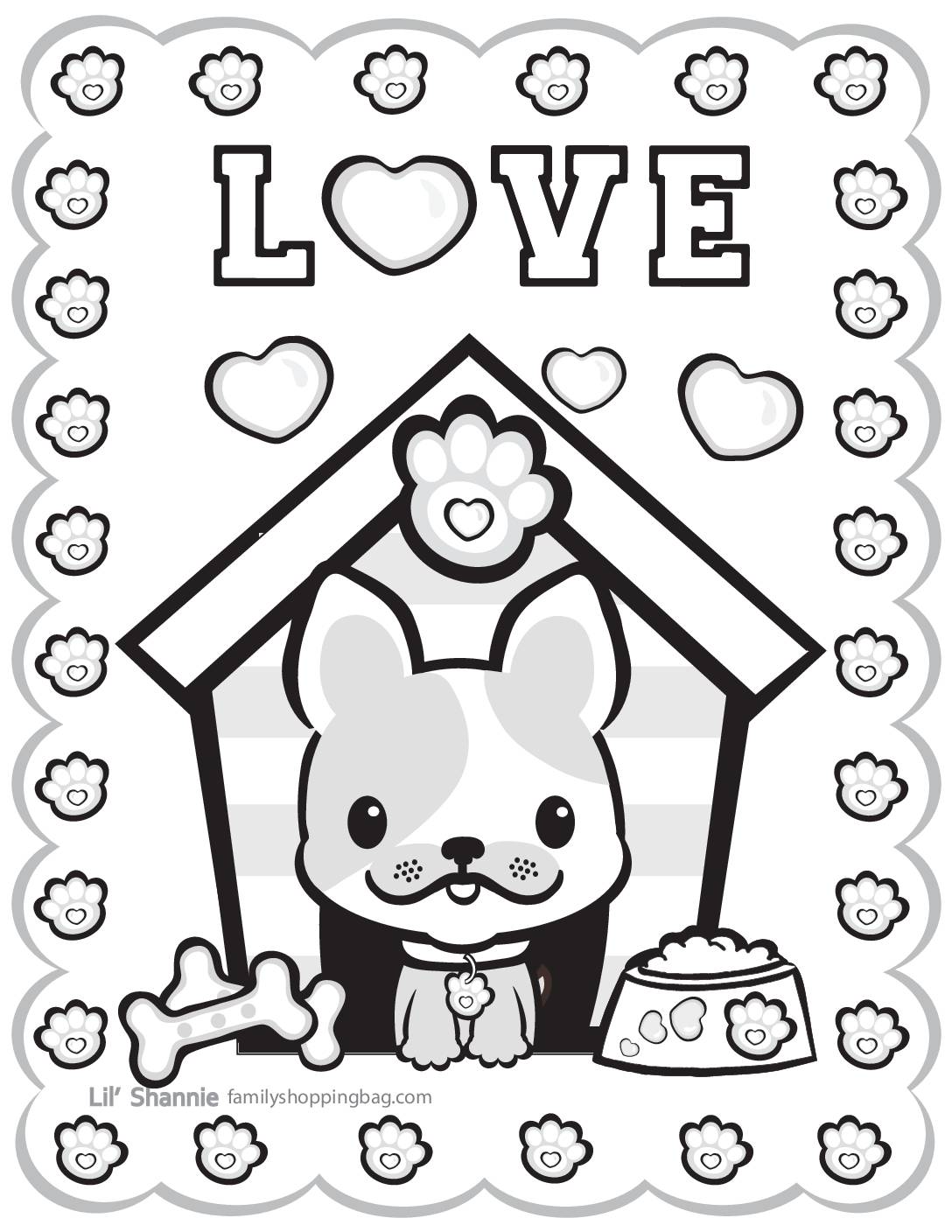 Coloring Page 5 Valentine Pups and Kittens