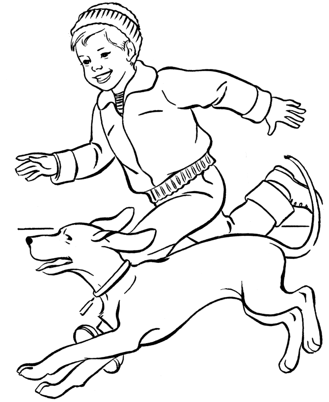 a boy and his dog coloring pages