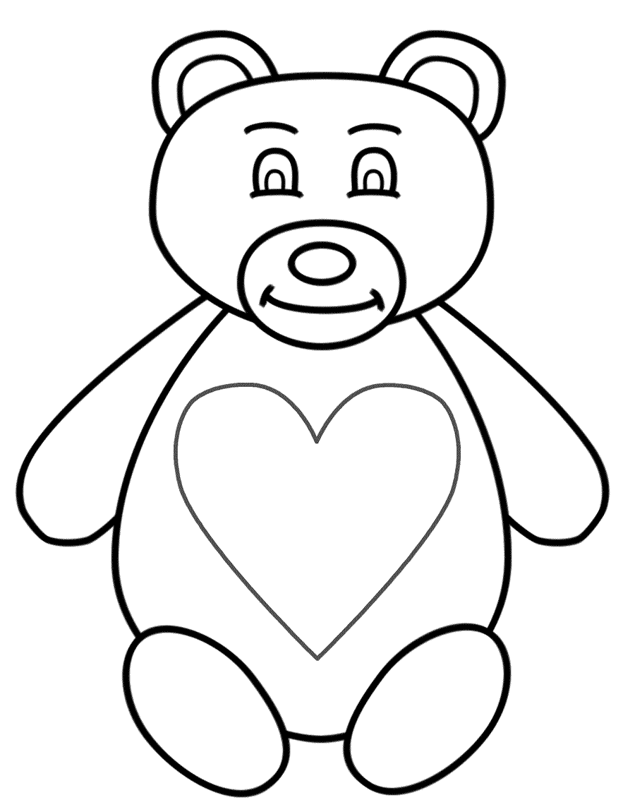 Teddy Bear with Large Heart - Coloring Page (Animals)