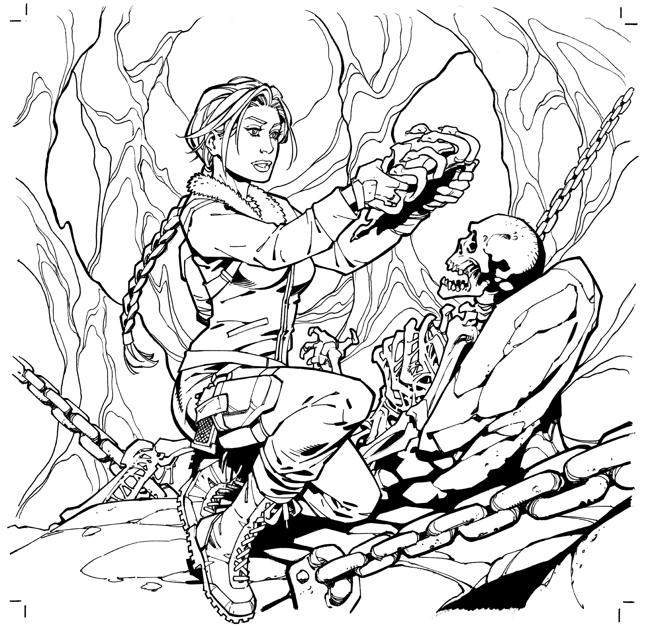 Lara & Medusa Mask Tomb Raider Coloring Book by Randy Green, in MGA-MICHAEL  ALEXANDER's FOR SALE Comic Art Gallery Room