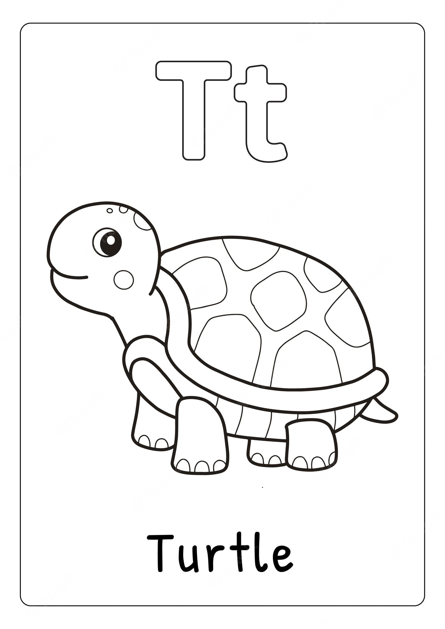 Premium Vector | Alphabet letter t for turtle coloring page for kids