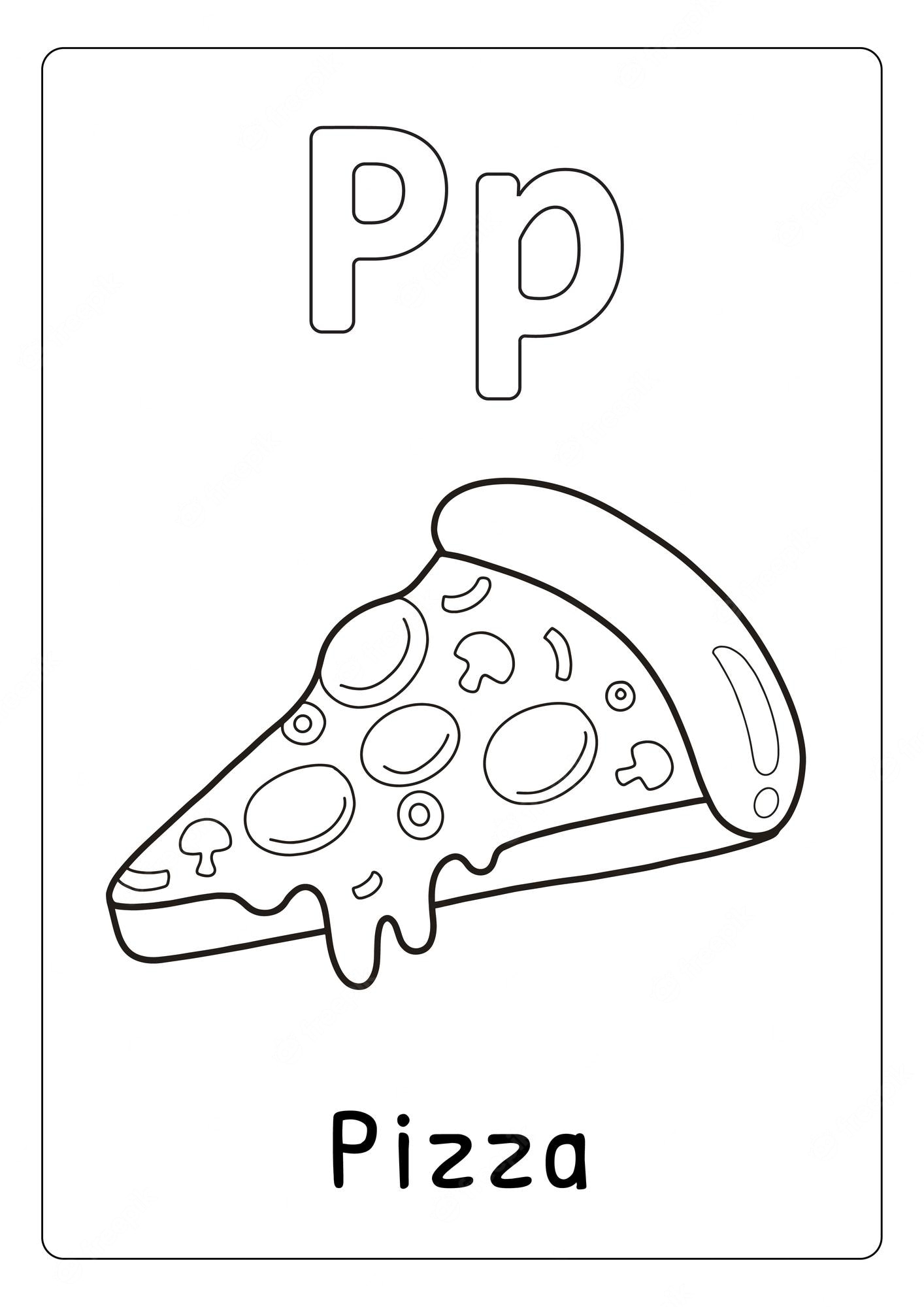 Premium Vector | Alphabet letter p for pizza coloring page for kids