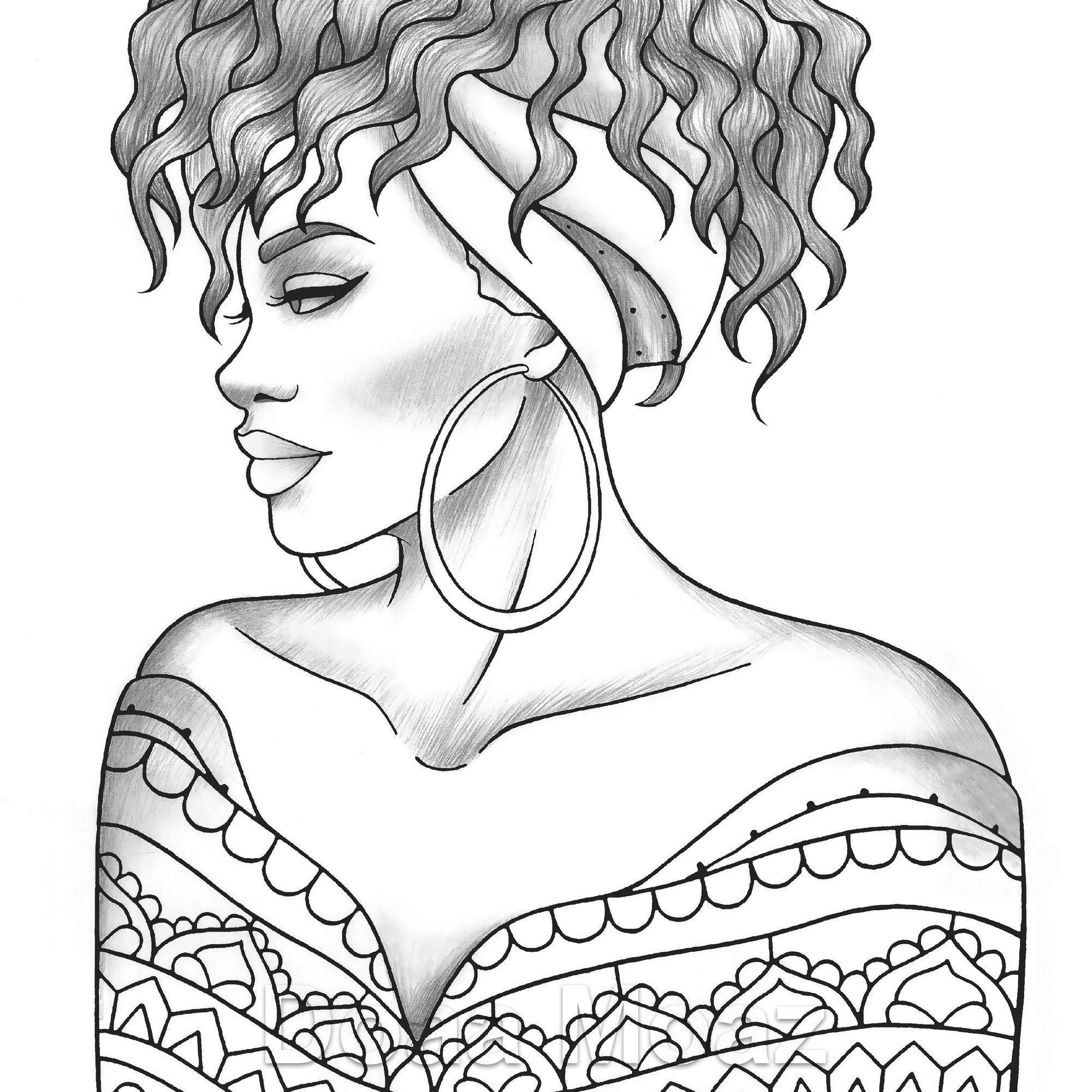 Printable Coloring Page Black Girl Portrait and Clothes - Etsy