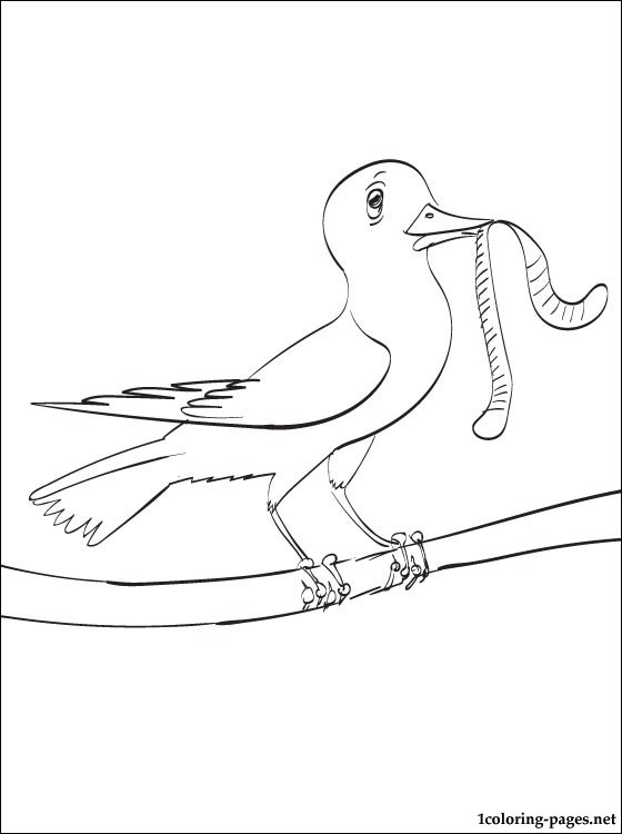 Spring coloring page of the bird with a worm | Coloring pages