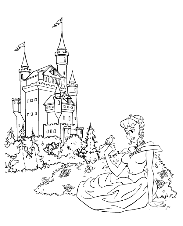 Princess and a castle coloring sheet