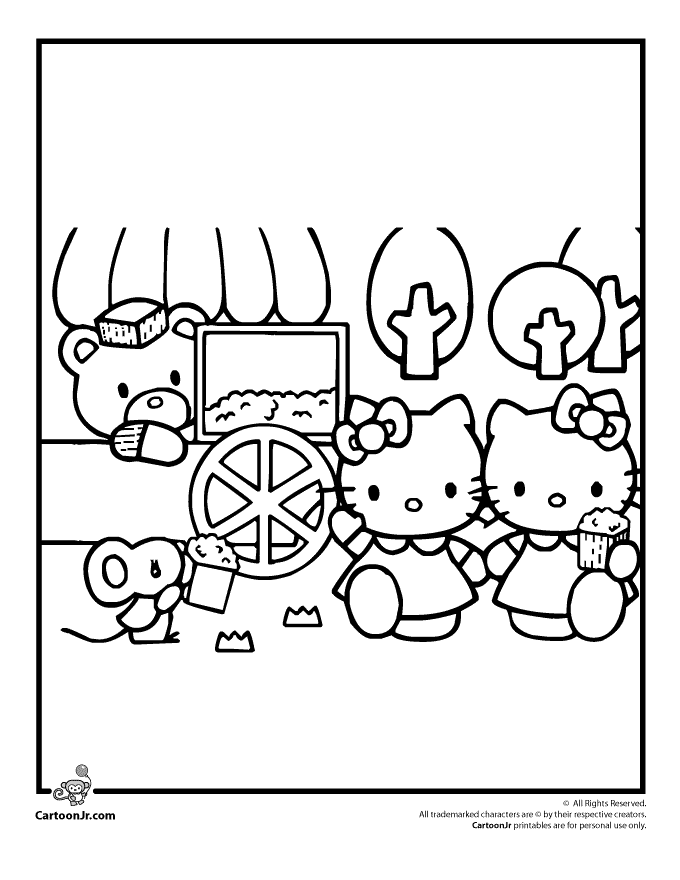 Hello Kitty and Popcorn Cart Coloring Page | Cartoon Jr.