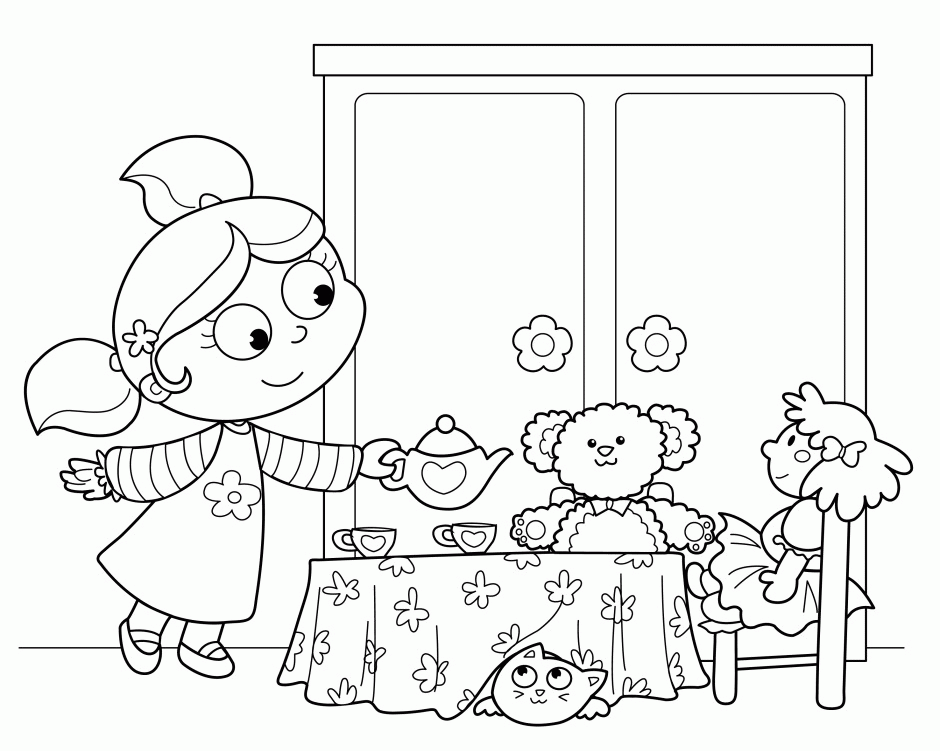 Tea Party Coloring - Coloring Pages for Kids and for Adults