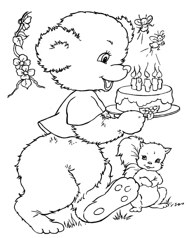 Teddy Bear Coloring Pages | Momma Teddy Bear with Cake Coloring ...