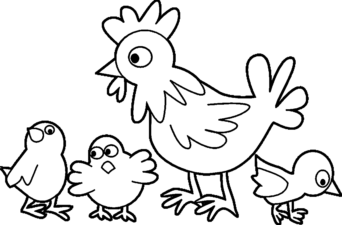 Hen With Three Chicks Design Family Coloring Page | Wecoloringpage