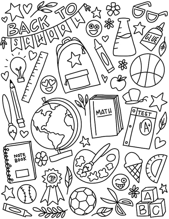 Back to School Coloring Page - Etsy