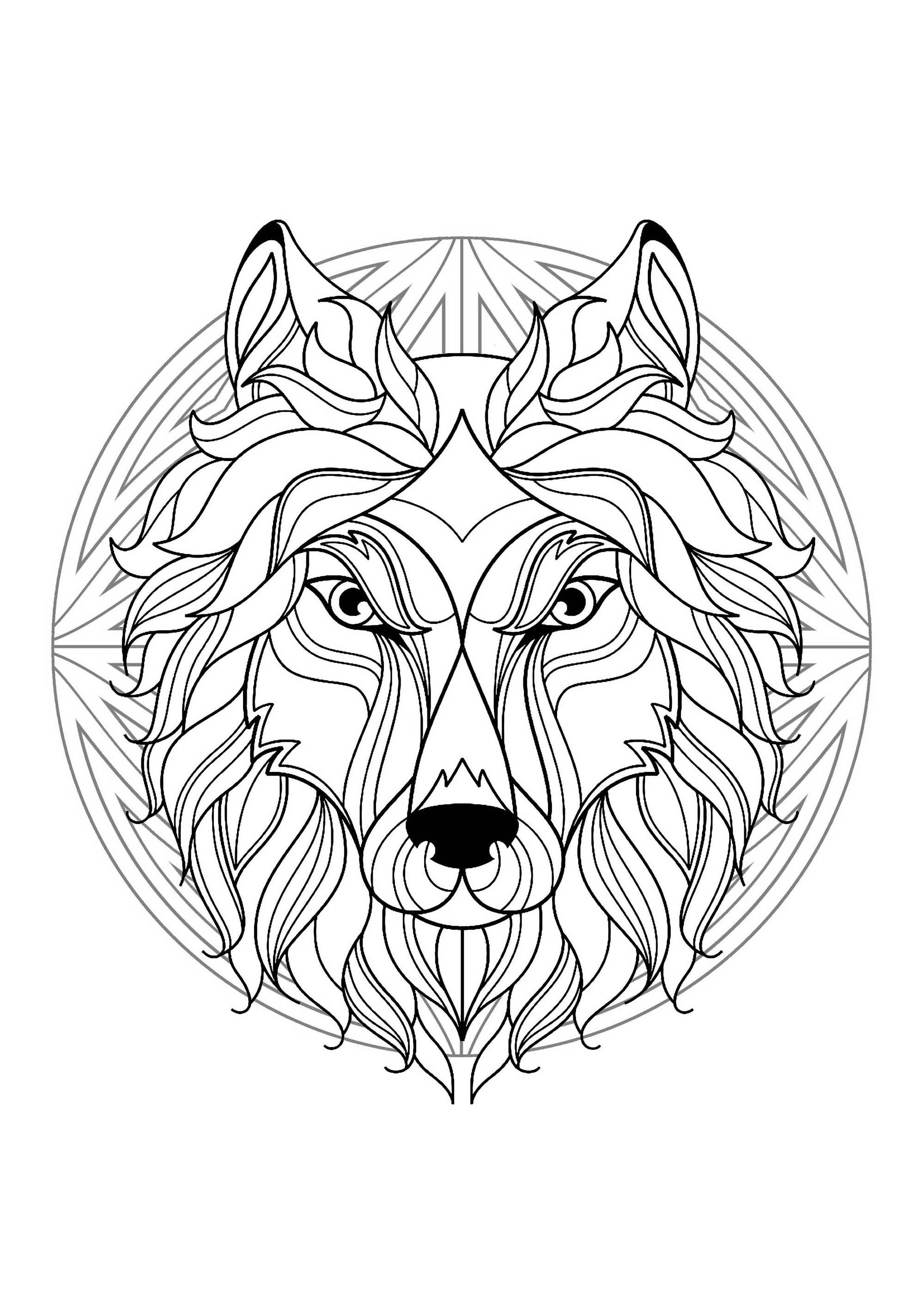 Complex Mandala coloring page with wolf head - 1 - Difficult Mandalas (for  adults)