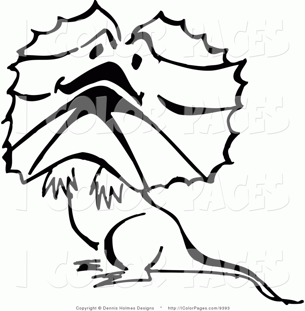 Vector Coloring Page of a Black and White Cute Frill Lizard on ...