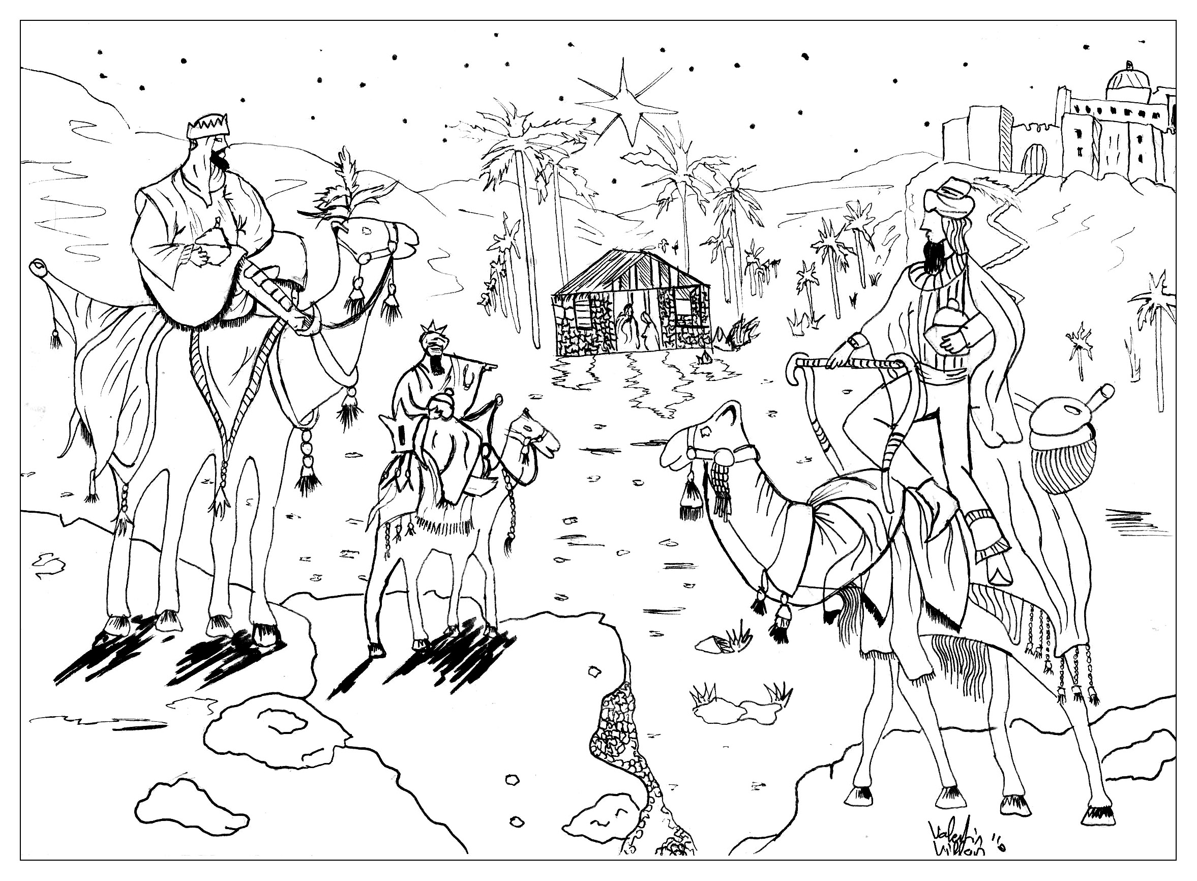 Draw king wise men - Happy New year Adult Coloring Pages