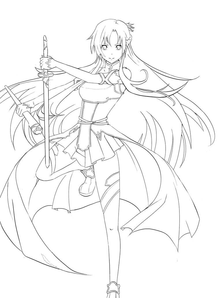Beautiful Asuna Coloring Page - Free Printable Coloring Pages for Kids