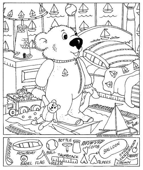 Online coloring pages items, Coloring Find the objects from the bottom in  the picture Find items.