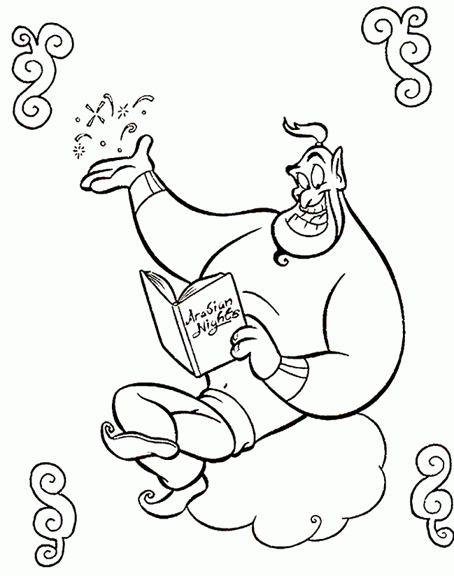 Aladdin coloring pages - Genie 4 - Fred's Corner