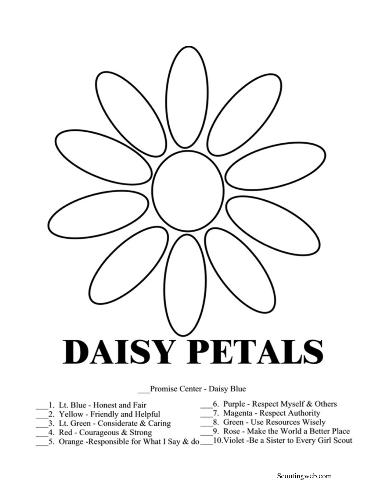 Daisy Petal Coloring Page | Girl scout law, Girl scout daisy ...