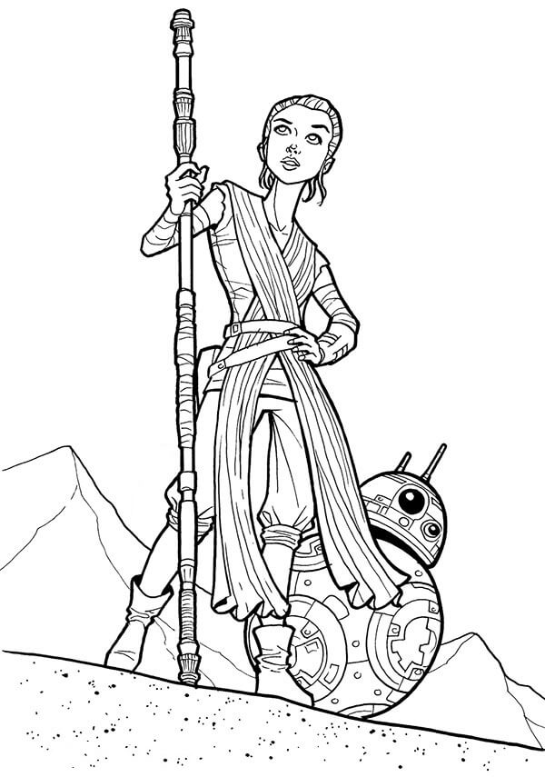 Rey and BB-8 from Star Wars Coloring Page - Free Printable Coloring Pages  for Kids