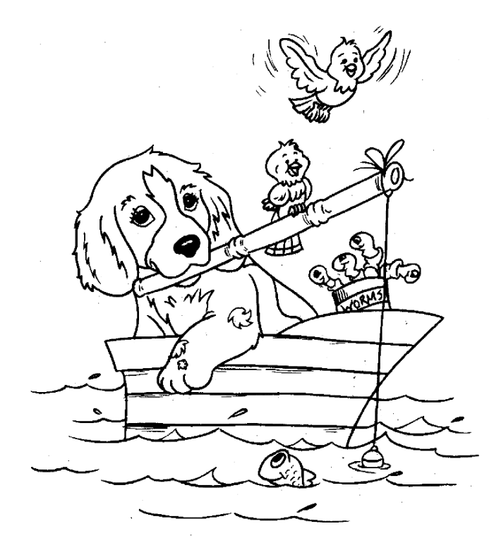 Dog Fishing Coloring Page - Free Printable Coloring Pages for Kids