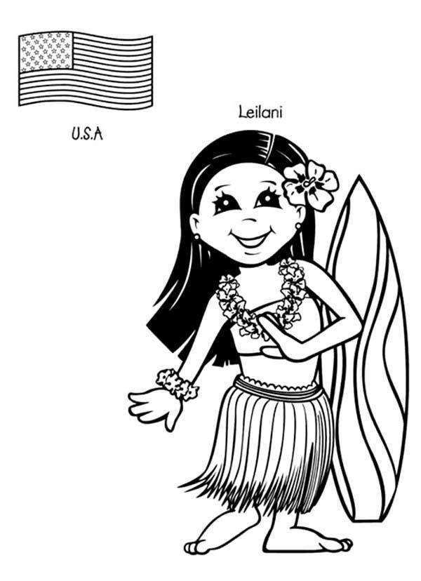 Leilani US Kid from Around the World Coloring Page: Leilani US Kid ...