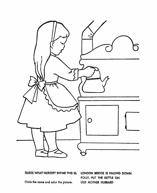 BlueBonkers: Nursery Rhymes Quiz Coloring Page Sheets - Polly put the  Kettle On - Mother Goose