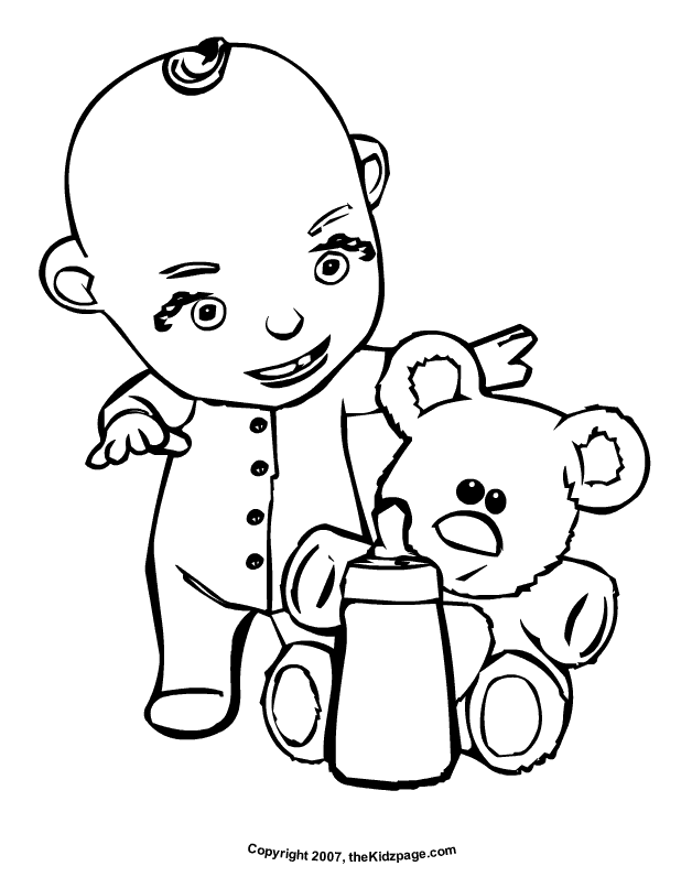 Baby with Bear and Bottle - Free Coloring Pages for Kids 