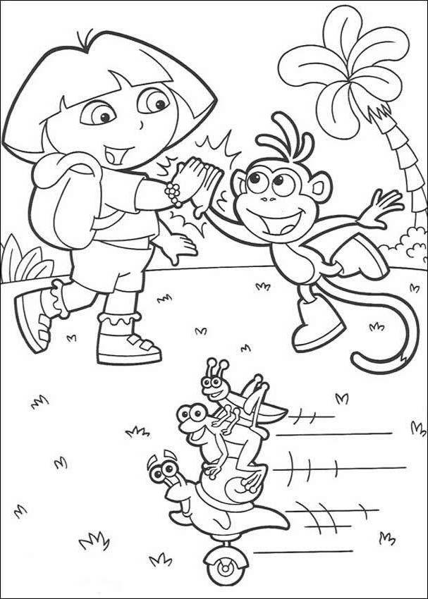 Print Dora Boots And Fiesta Trio Coloring Page or Download Dora 