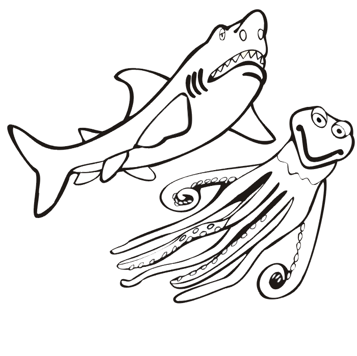 Shark Coloring Page | Shark & Octopus
