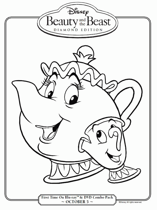 Beauty and the Beast Mrs Potts and Chip Coloring Page : Printables 