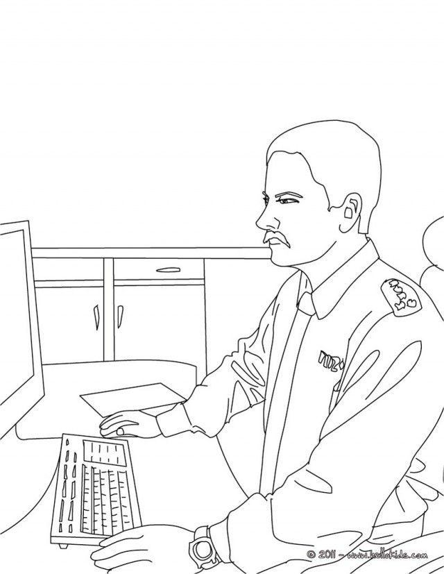 Police Officer at the Computer Coloring Page 