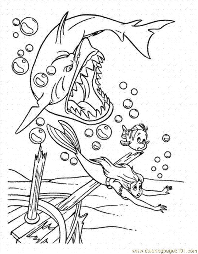 Coloring Pages Running From Shark (Cartoons > The Little Mermaid 