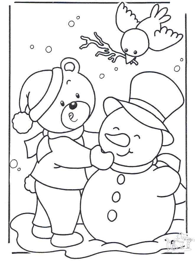 Coloring Page For Kids Of Winter Trees Covered In Snow