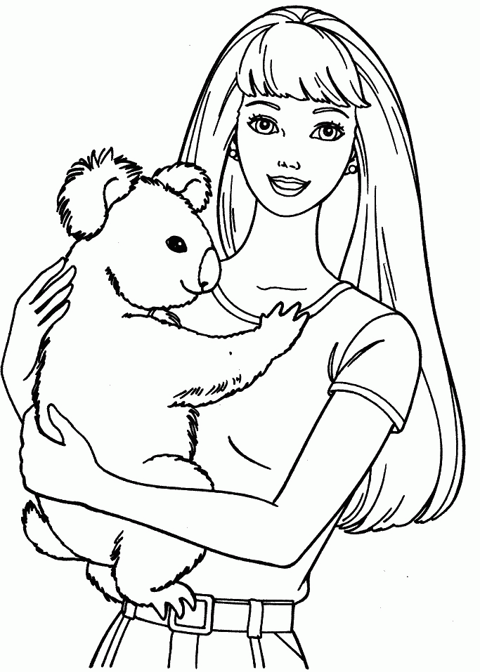 Barbie With Koala Coloring Pages - Barbie Dolls Cartoon Coloring 