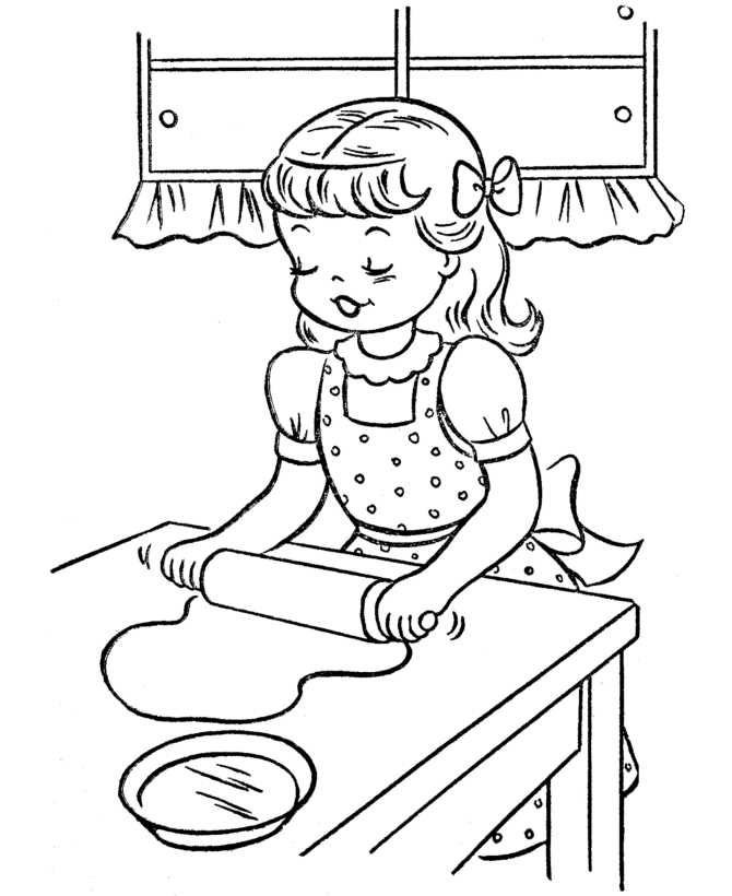 Thanksgiving Dinner Coloring Page Sheets - Girl making cookies 