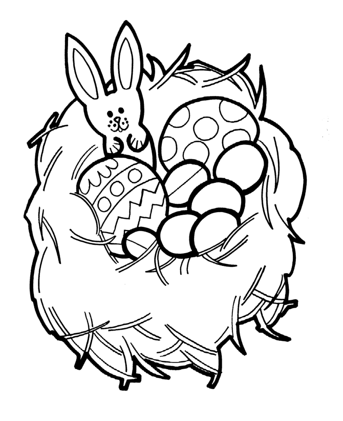 This Easter Eggs Coloring Page Shows A Bunny In A Nest Of Eggs To 