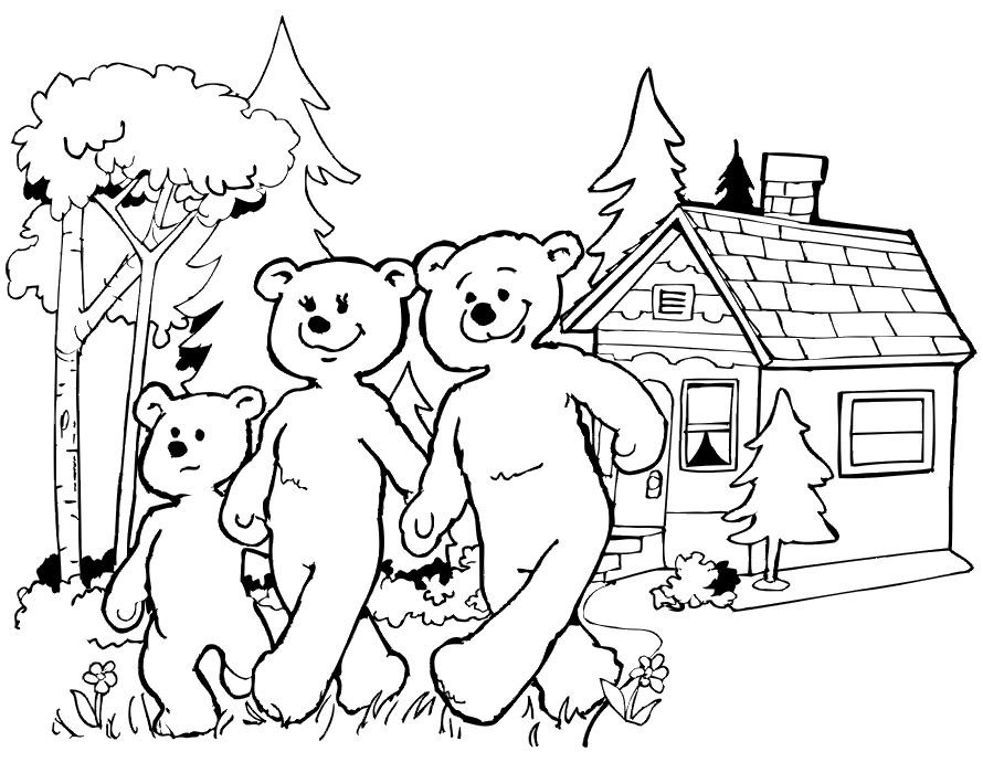 goldilocks coloring page of the three bears leaving cottage 