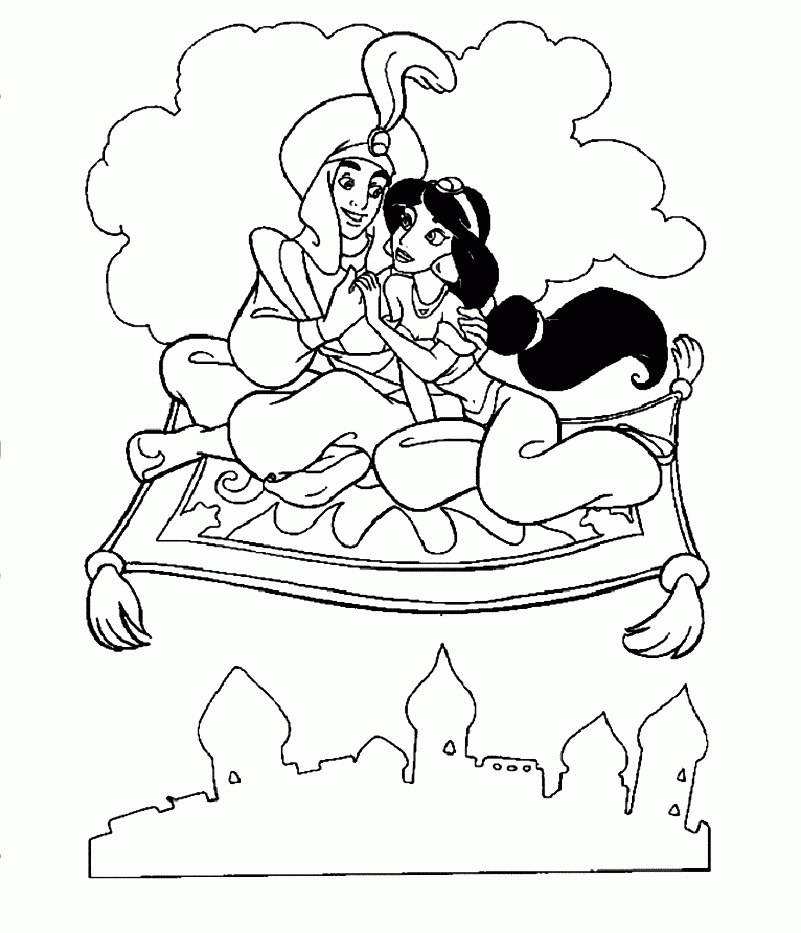 Download Aladdin And Jasmine Flying On Magic Carpet Coloring Pages 