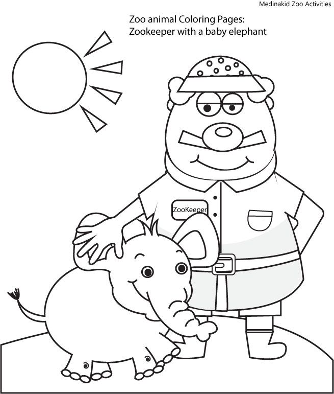 medinakids zoo animal coloring pages (zookeeper)