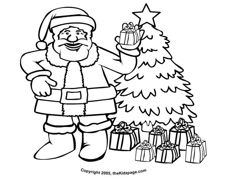 Christmas Santa and Presents Free Coloring Pages for Kids 