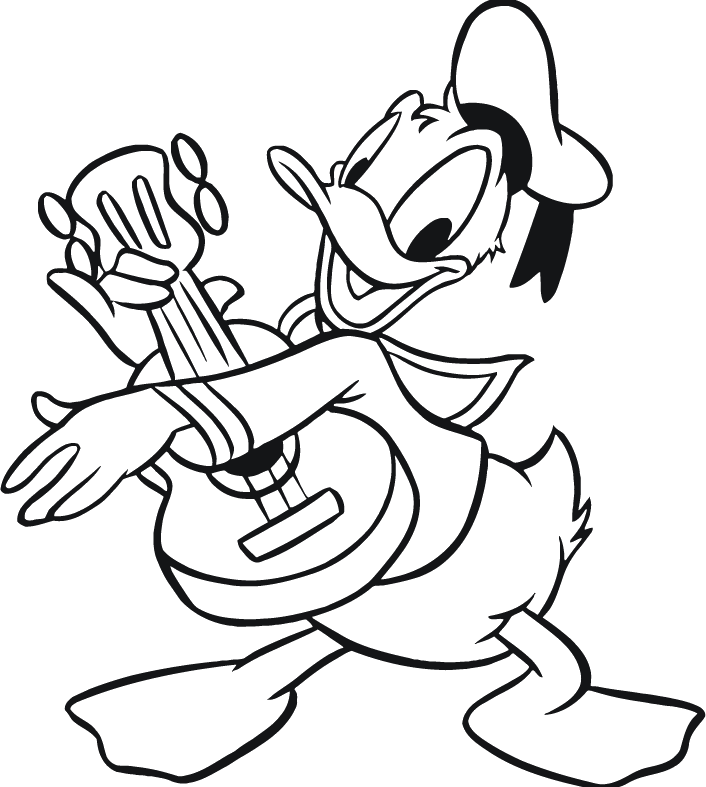 Donald Duck Was Playing Guitar Coloring For Kids - Donald Duck 