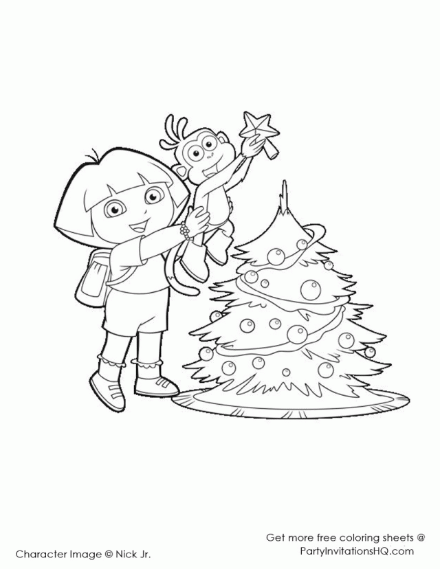 Easy Dora Christmas Coloring Pages | Laptopezine.