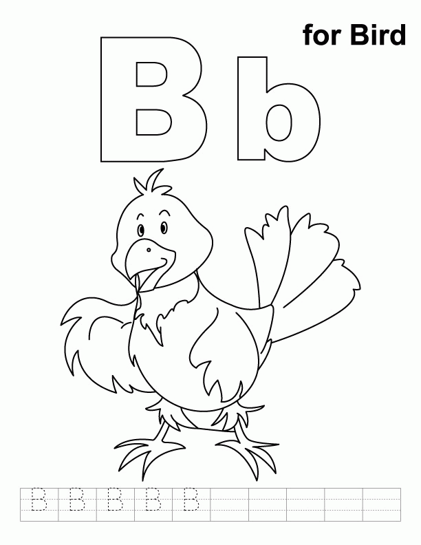 B for bird coloring page with handwriting practice | Download Free 