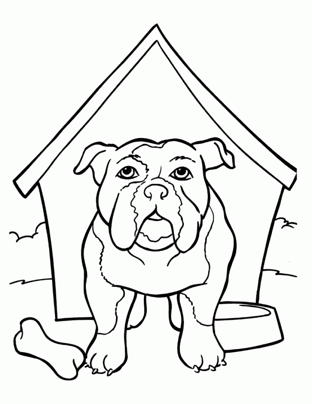 Simple Bulldog Is In The Kennel Coloring Page | Laptopezine.
