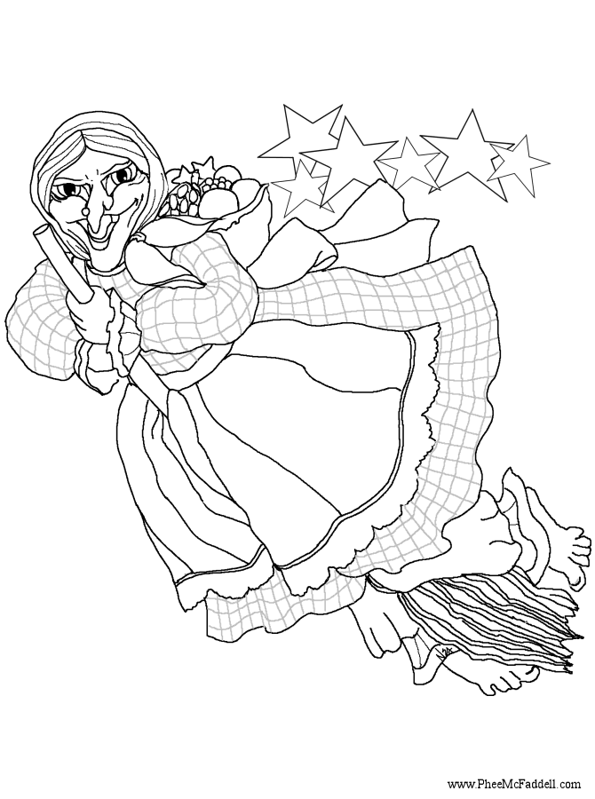 La Befana Christmas Witch Coloring Page